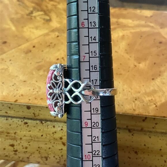 Norwegian Thulite Sterling Silver Cocktail Ring Size 8 - Picture 8 of 9